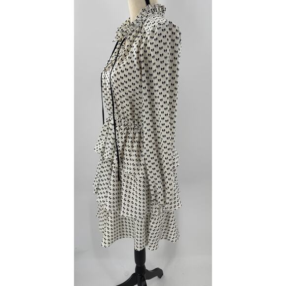 Maje Rinala Ivory Black Bow Ruffle Dress Mini Knee Length Long Sleeve 40 8 M - Picture 4 of 16